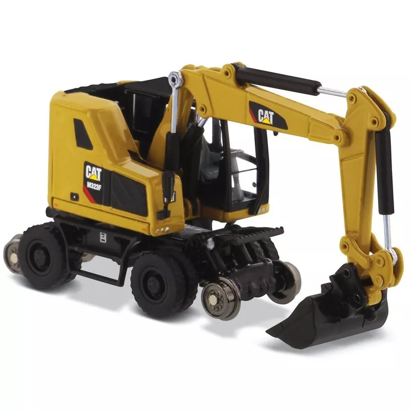 1:87 Cat M323F Railroad Wheeled Excavator, Cat Yellow with 3 work tools High Line Series, 85656