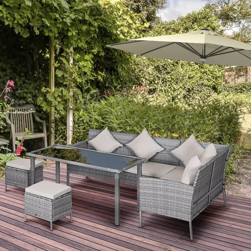 5 Piece Rattan Outdoor Patio Couch Set Beige