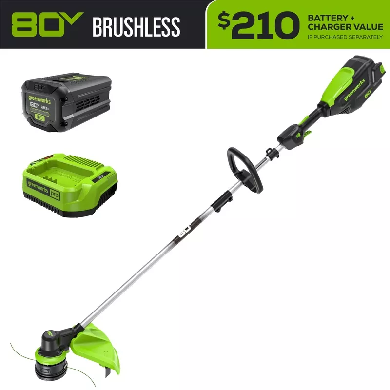 80V 16″ Cordless Brushless String Trimmer: 2.0 Ah Battery and 2Amp Charger