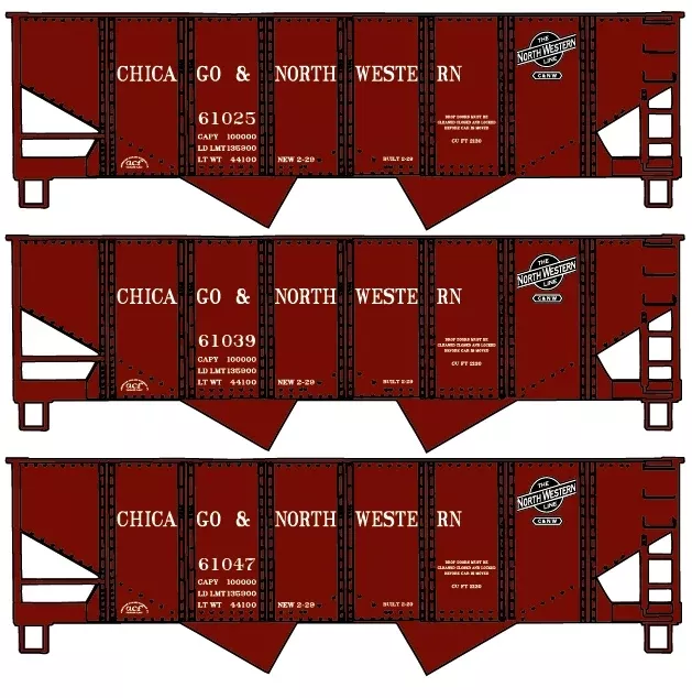 Accurail 24254 HO Scale USRA 55 Ton 2 Bay Open Hopper Kit 3 Pack CNW