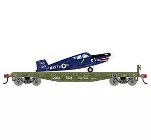 Athearn 96457 HO Scale 40′ Flatcar with Navy Plane DODX 7031