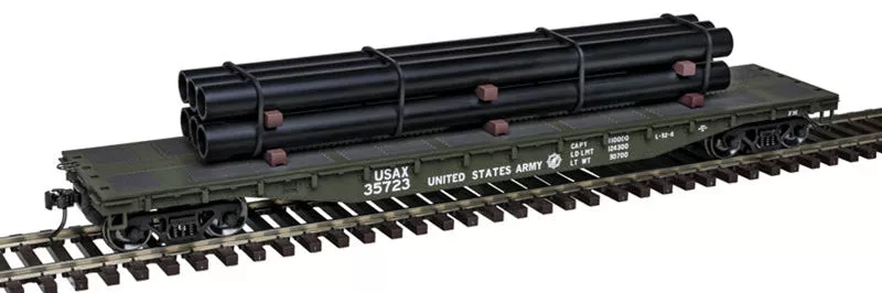 Atlas 3001887-4 US ARMY TRANSPORTATION CORPS 52'6 Flat Car with Pipe Load TRAINMAN #35723 imited O Scale NEW