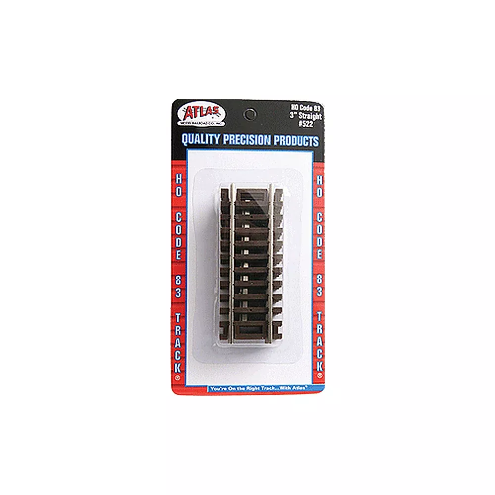 Atlas Model Railroad 522 HO Scale Code 83 Straight Snap-Track(R) — 3″ 7.6cm pkg(4)