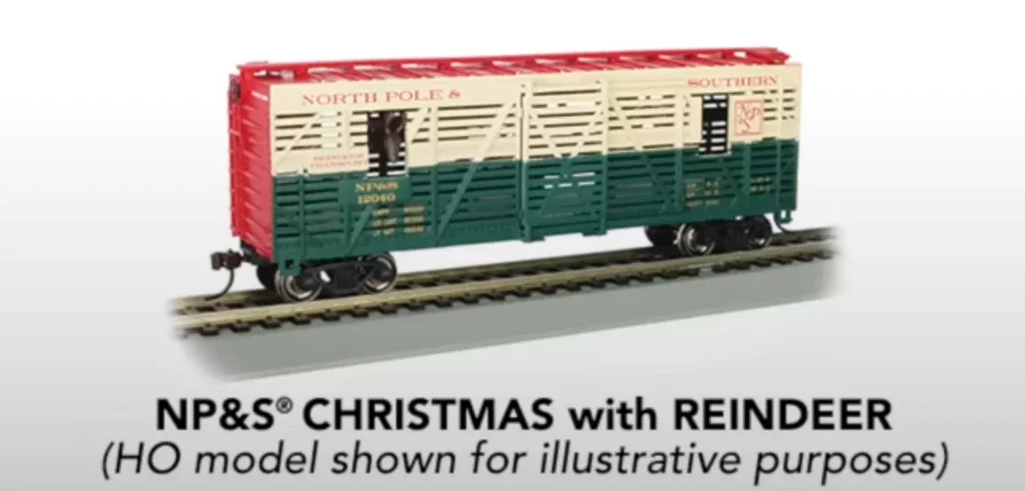 Bachmann 19754 N Scale 40′ Animated Stock Car North Pole & Southern NP&S with Reindeer