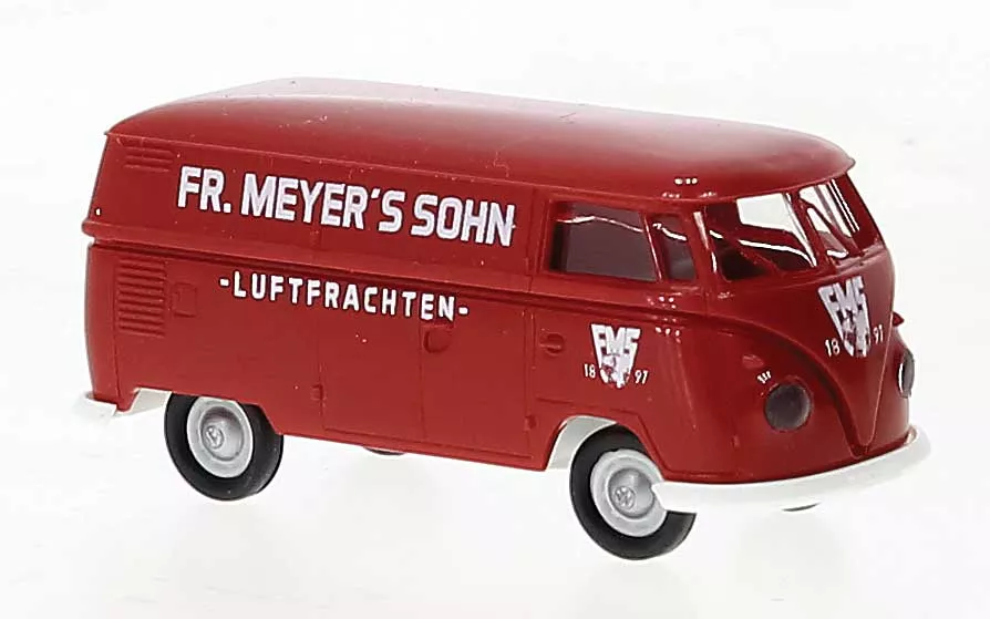 Brekina 32774 1960-1963 Volkswagen T1b Kasten Cargo Van – Assembled — Fr. Meyer’s Sohn (red, white, German Lettering) HO Scale