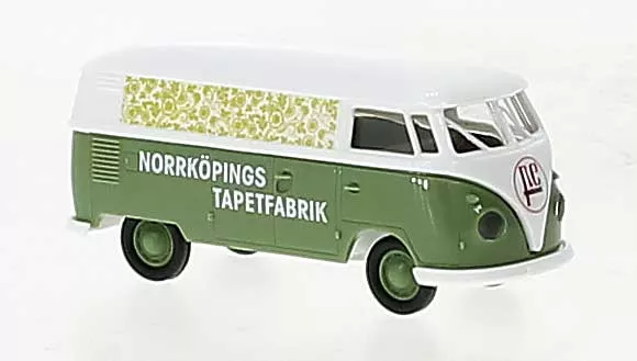 Brekina 32783 1960-1963 Volkswagen T1b Kasten Cargo Van – Assembled — Norrkopings Tapetfabrik (white, green, German Lettering) HO Scale