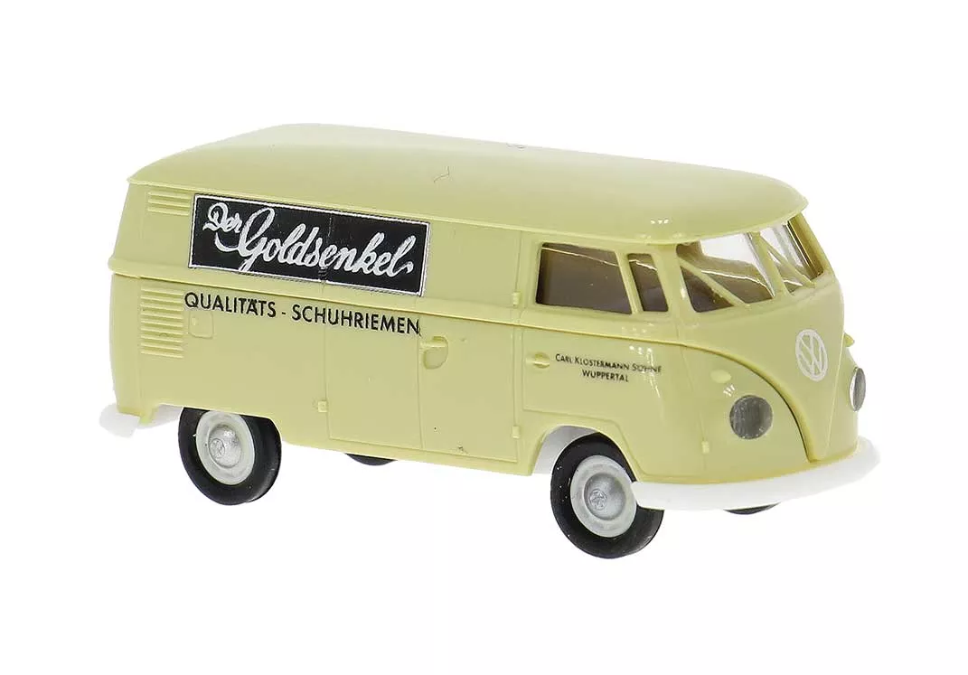 Brekina 32796 1960-1963 Volkswagen T1b Kasten Cargo Van – Assembled — Goldsenkel (yellow, black, German Lettering) HO Scale