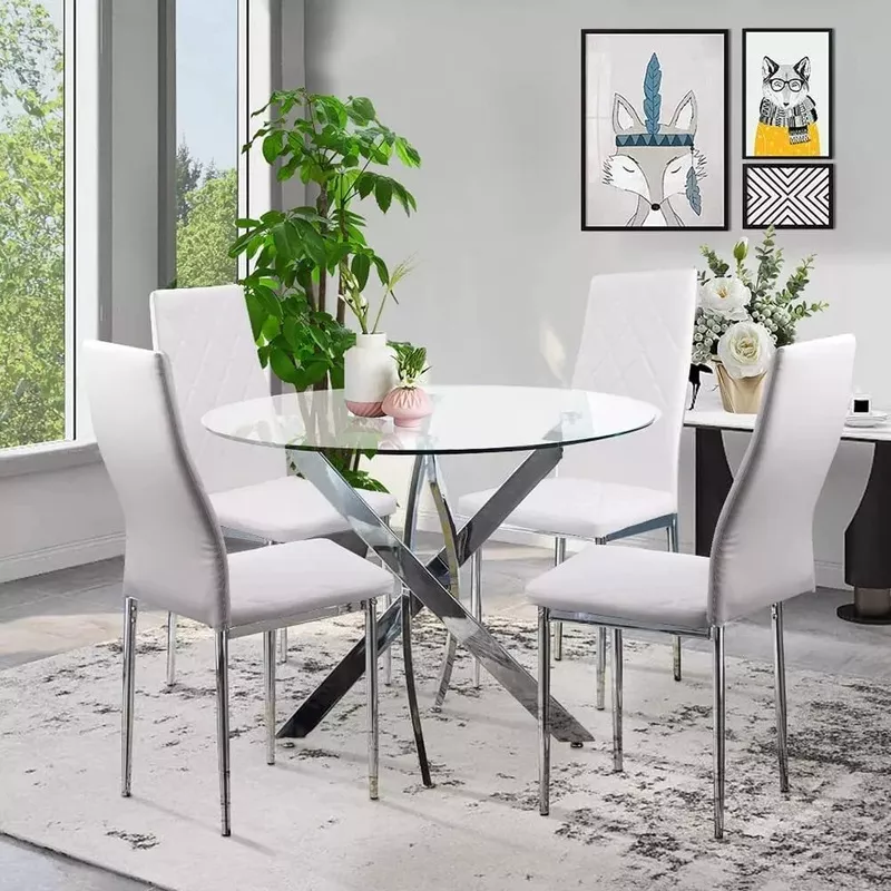 Glass Kitchen Dining Table Set For 4
