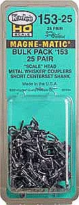 Kadee 15325 HO Scale #153 Whisker(R) Scale Knuckle Couplers – Kit – Magne-Matic(R) — Short 1/4″ Centerset Shank – 25 Pair
