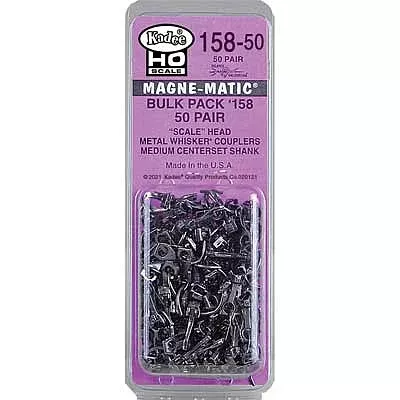Kadee 15850 HO Scale #158 Whisker(R) Scale Self-Centering Knuckle Couplers – Kit – Magne-Matic(R) — Medium 9/32″ Centerset Shank – No Draft Gear Boxes – 50 Pairs