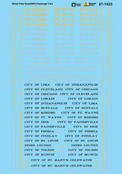 Microscale Decals 87-1435 HO Scale Nickel Plate Road NKP Passenger Cars