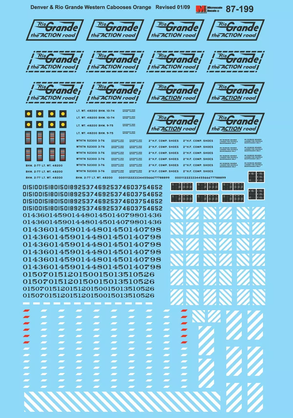 Microscale Decals 87-199 HO Scale Rio Grande D&RGW Cabooses