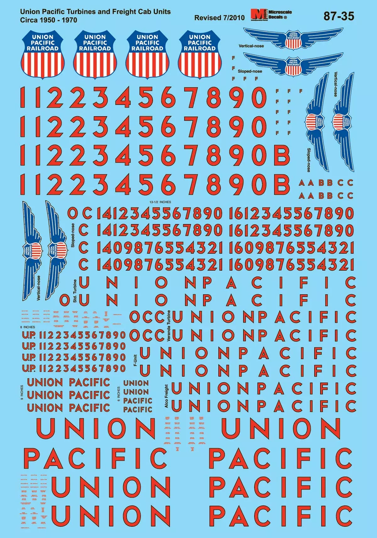 Microscale Decals 87-35 HO Scale Union Pacific Diesels and Turbines