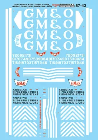 Microscale Decals 87-43 HO Scale Gulf Mobile Ohio GM&O GP and SD Diesels