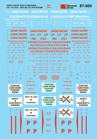 Microscale Decals 87-905 HO Scale Union Pacific CA-1 CA-9 Cabooses