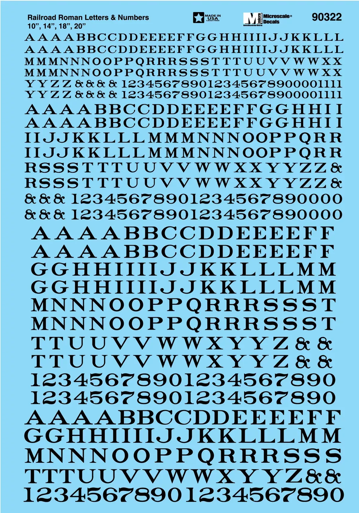 Microscale Decals 90322 Black Letters and Numbers Railroad Roman