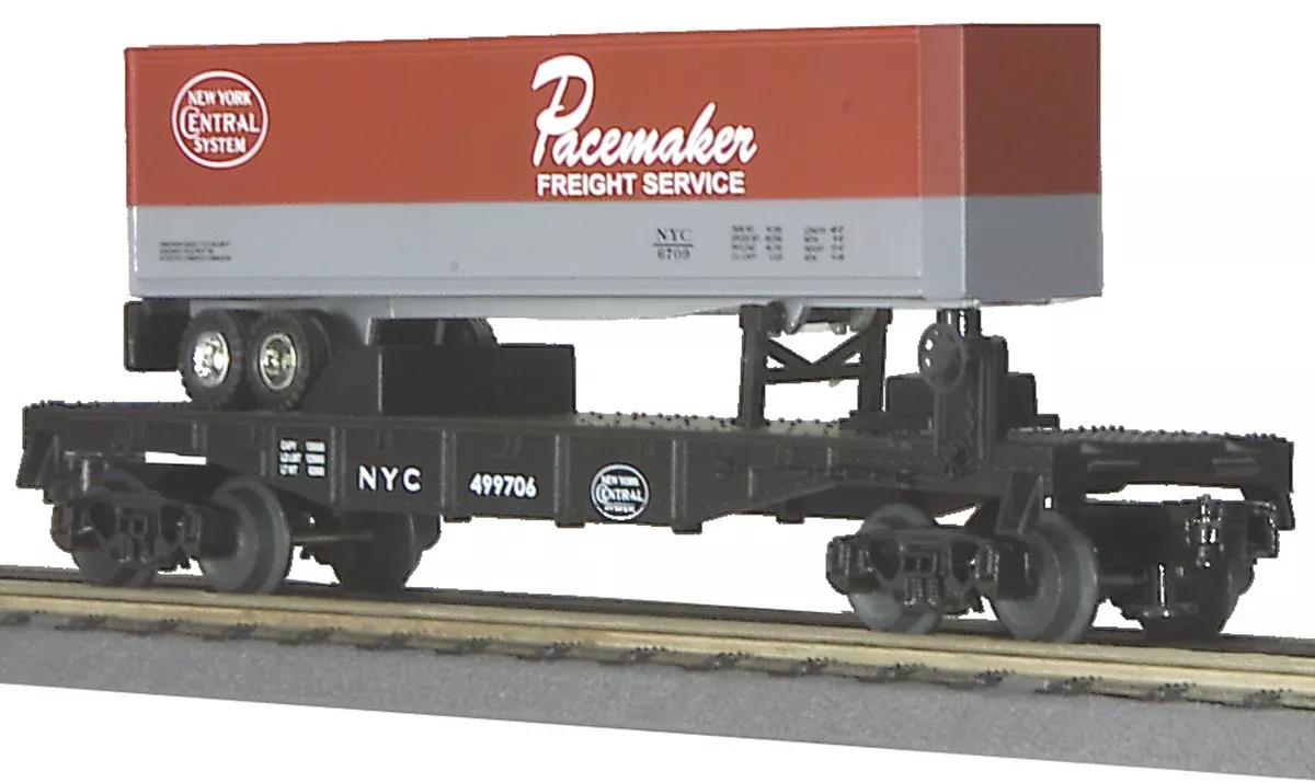MTH Railking 30-7608 O Gauge NYC 499706 Flatcar with Pacemaker Trailer