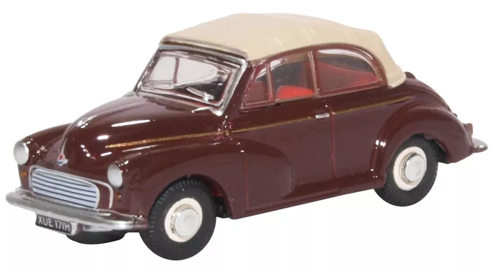 Oxford Diecast Morris Minor Convertible Maroon Tan