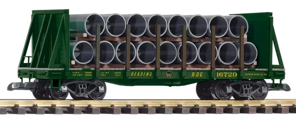 Piko 38756 G Scale RDG Bulkhead Flatcar w/Pipe Load