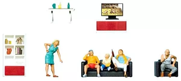 Preiser 10649 HO Scale Family Figures Watching TV with Furniture