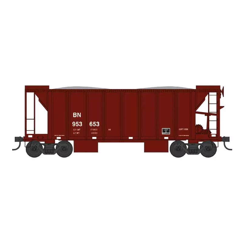 PREORDER Bowser N 38306 70-Ton 2-Bay Ballast Hopper with Closed Sides, Burlington Northern #953661 (Boxcar Red)