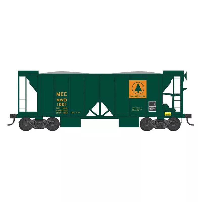 PREORDER Bowser N 38320 70-Ton 2-Bay Ballast Hopper with Open Sides, Maine Central #1003 (green, Harvest Gold)