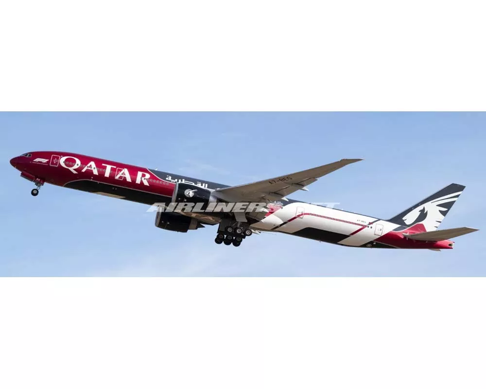 Qatar B777-300ER "Formula 1", w/stand A7-BEG 1:200 Scale JC Wings XX20874
