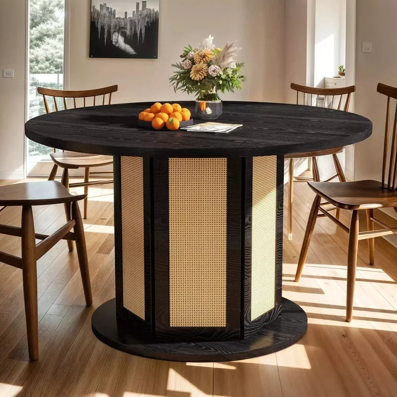 Todd Round Farmhouse Dining Table For 4 Black