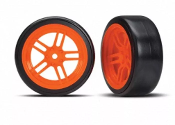 Traxxas Tire & Wheel Glued (Split-Spoke Orange Wheels, 1.9" Drift Tires) Front