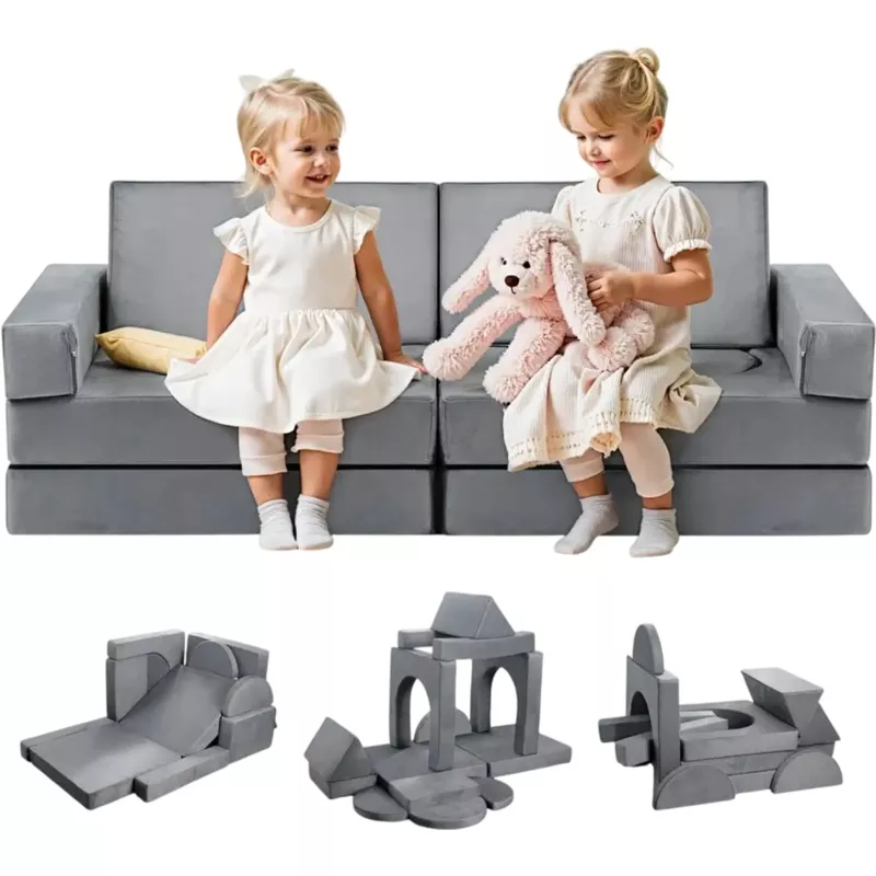 Vevor Kids Play Couch Modular 14-Piece Gray Sectional Sofa New