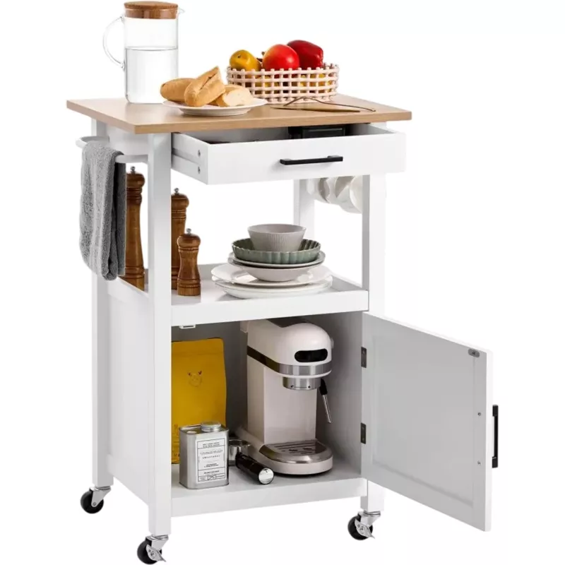 Vevor Kitchen Island Cart Rolling Storage Table with Single Door Cabinet 18″x23″ White New
