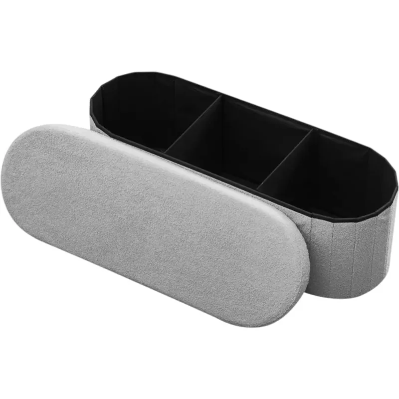 Vevor Ottoman Bench Foldable Teddy Fleece Storage Bench Grey New