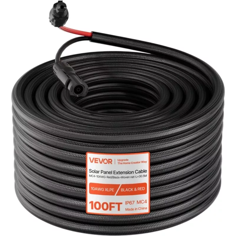 Vevor Solar Panel Extension Cable 100′ 10 AWG MC4 IP67 Black Red New