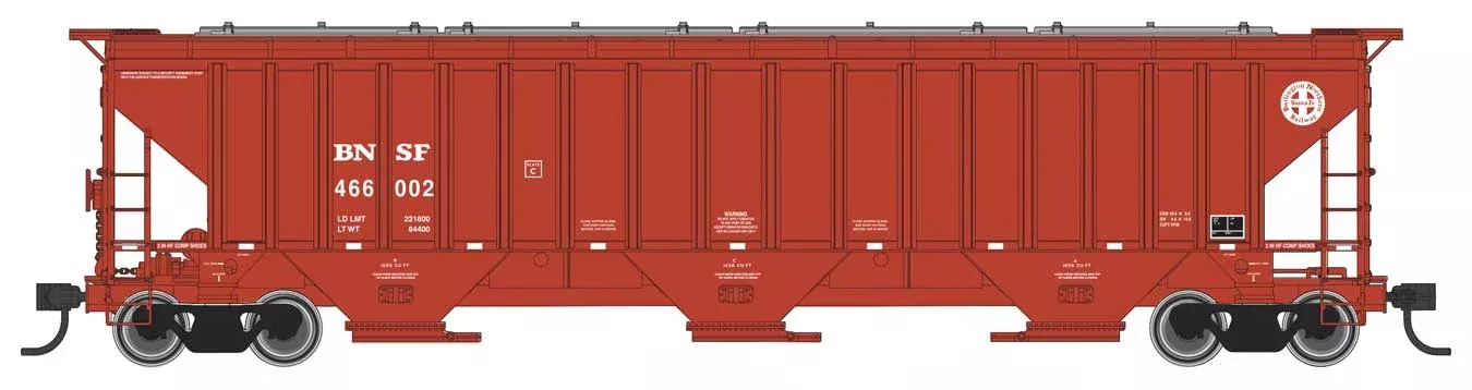Walthers Mainline 910-49007 HO Scale 57′ Trinity 4750 3-Bay Covered Hopper BNSF 466065