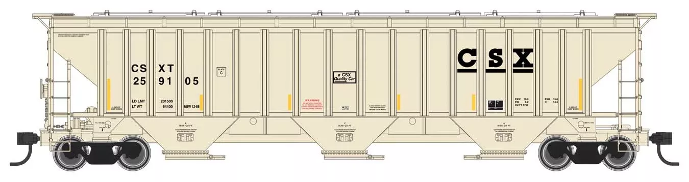 Walthers Mainline 910-49009 HO Scale 57′ Trinity 4750 3-Bay Covered Hopper CSX 259105