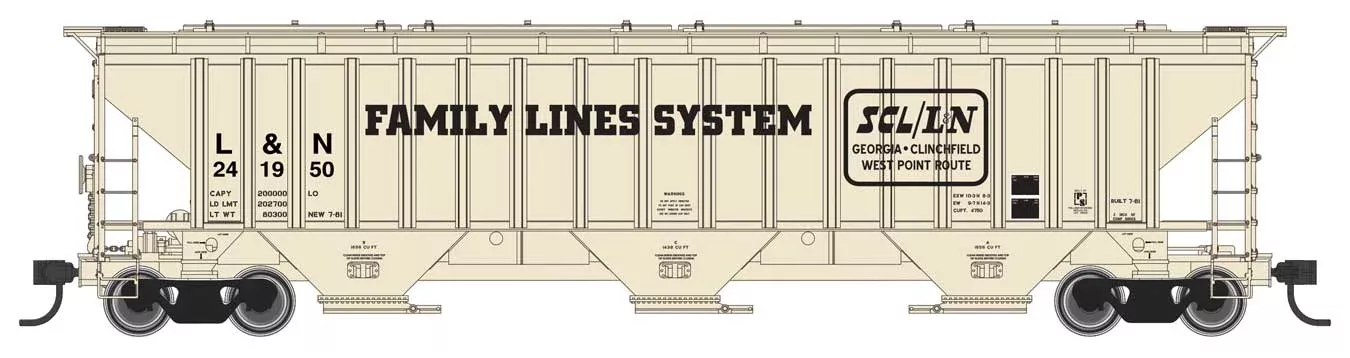 Walthers Mainline 910-49021 HO Scale 57′ Trinity 4750 3-Bay Covered Hopper L&N 241950