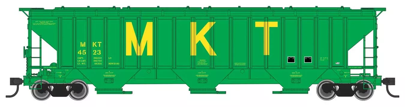Walthers Mainline 910-49027 HO Scale 57′ Trinity 4750 3-Bay Covered Hopper MKT 4544