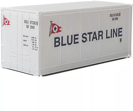 Walthers Scenemaster 8661 HO Scale 20′ Smooth-Side Container – Ready to Run — Blue Star Line (white, blue, red)
