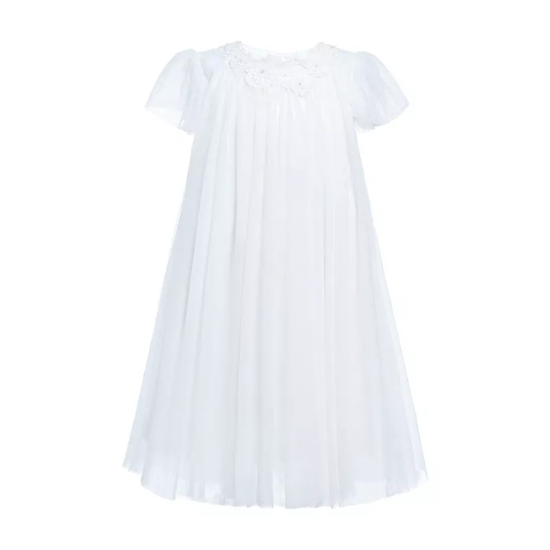 White Flower Accent Constance Dress White