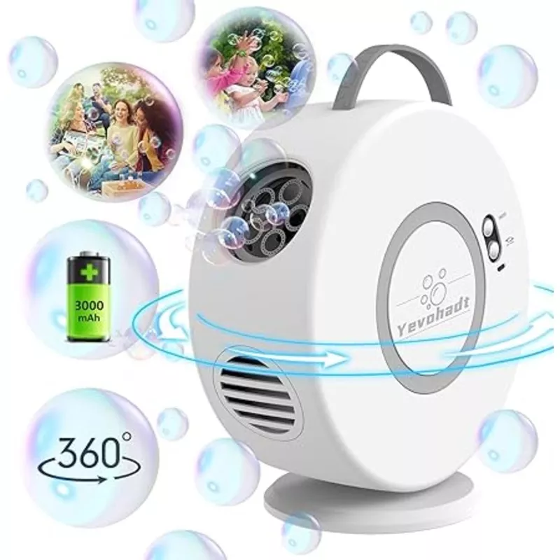 Yevohadt Rechargeable Automatic Bubble Machine 90/360 Rotating Bubble Blower Toy